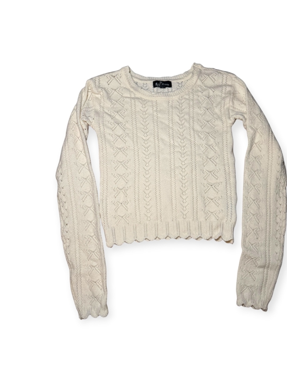 Self Esteem White Sweater Bow Top Junior’s Y2K Size Small Preppy Pointelle GC